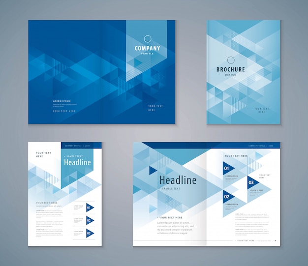 Cover book design set, triangle background template brochures Premium Vector