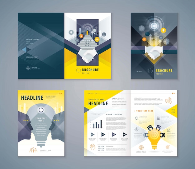 Cover Book Template Design Set Handshake And Stairs Lead Up To