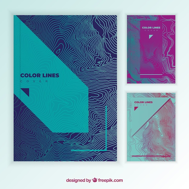 Cover template collection with colorful lines