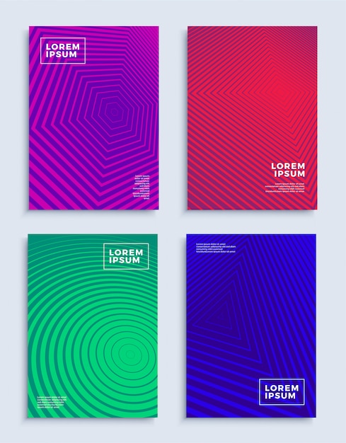 Covers modern abstract design templates set futuristic geometric compositions Premium Vector