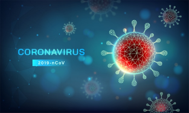 水平抽象covid 19背景 青いトーンの新しいコロナウイルス 2019 Ncov