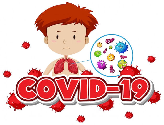 Covid 19 знак шаблона с мальчиком и больными легкими | Бесплатно векторы