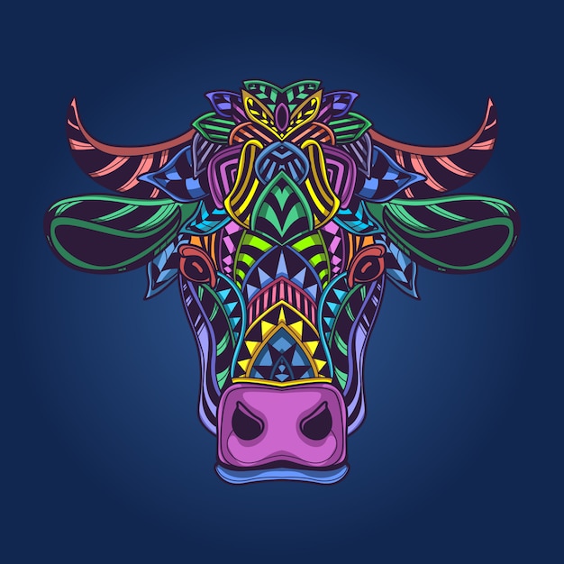 Cow head colorfull artwork | Premium Vector
