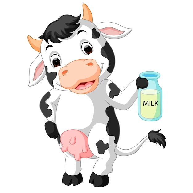 Premium Vector | Cow holding milk bottle