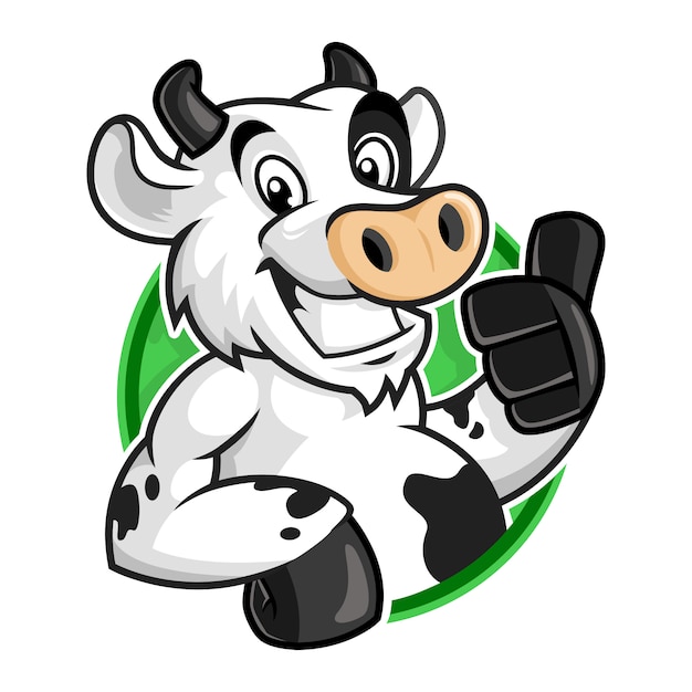 牛マスコットロゴ ロゴのテンプレートの牛文字のベクトルの漫画 プレミアムベクター