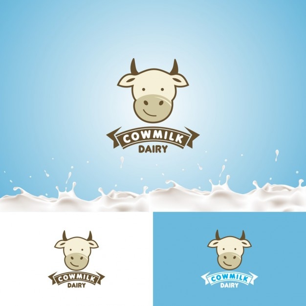 Fresh milk word logo with a dairy cow cartoon ~ Clip Art #176311935