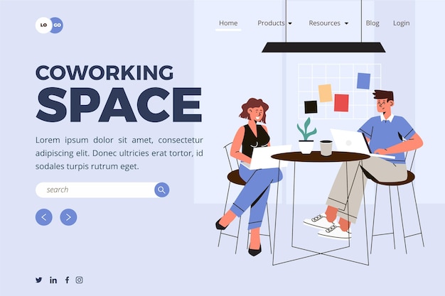 Free Vector Coworking Landing Page Template