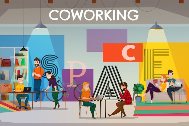 Free Vector | Coworking space illustration