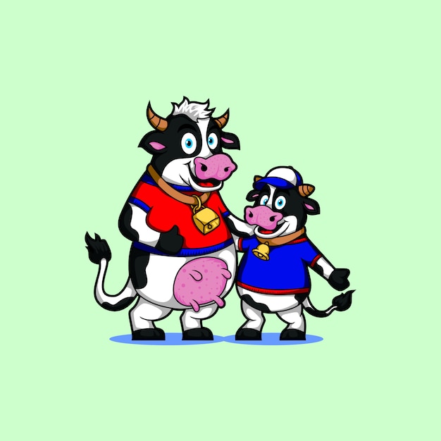 Download The cows mom and kid cute mascot | Premium Vector