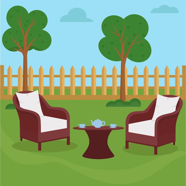 Premium Vector | Cozy backyard for family or friends to relax. flat ...