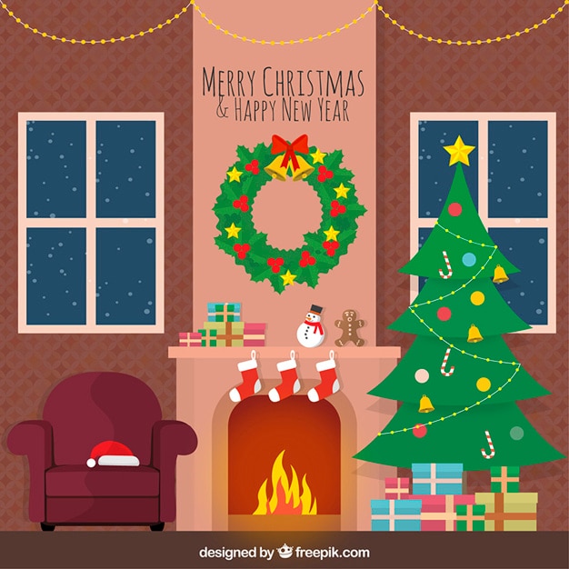 Cozy christmas living room Vector Free Download