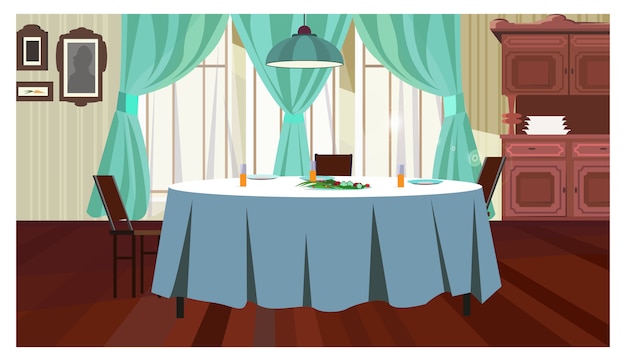 Cozy dining room with table illustration Free Vector