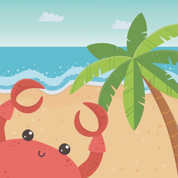 Premium Vector | Crab cartoon in the beach