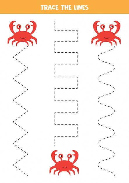 カニのトレース線 海の動物との手書き練習 プレミアムベクター