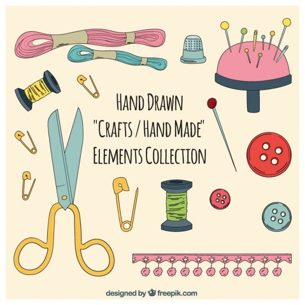 Crafts elements collection, hand drawn Free Vector