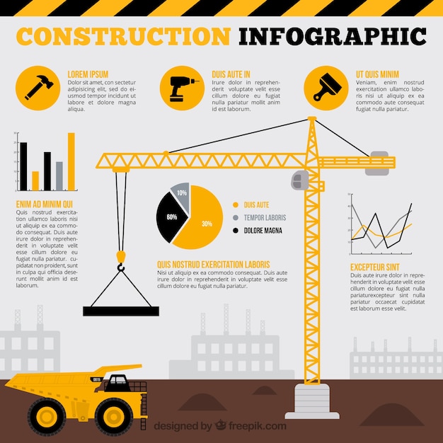 Free Vector | Crane with yellow infographic elements