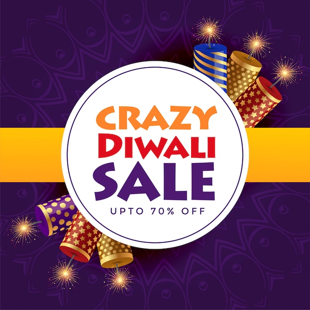 Crazy diwali sale poster design with crackers Free Vector