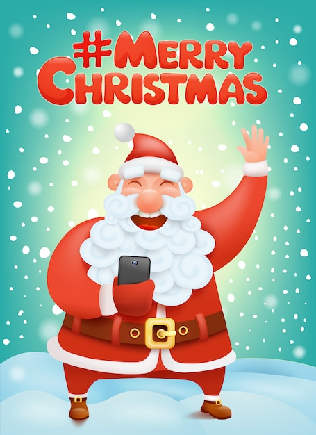 Premium Vector | Crazy santa claus cartoon character making selphie ...