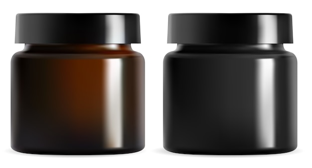 Download Premium Vector | Cream jar. black plastic cosmetic packaging mockup. isolated brown glass ...