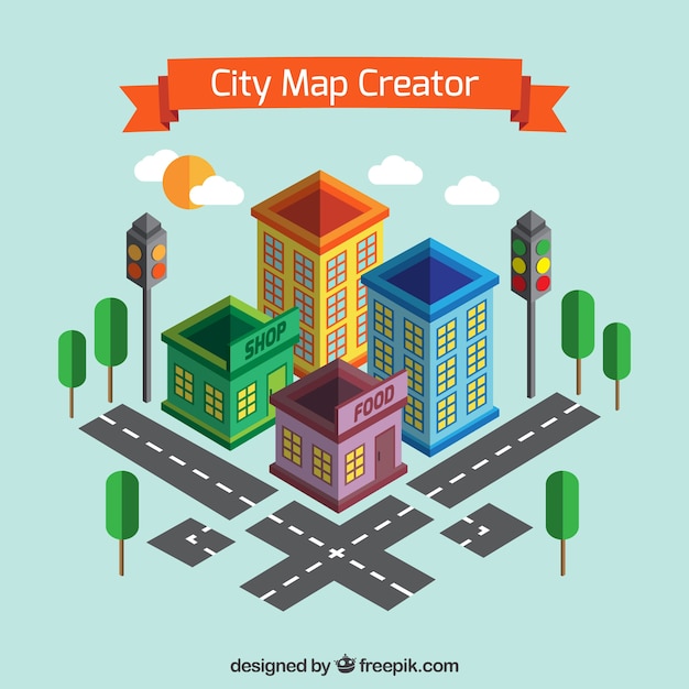 Free Vector | Create a city map in isometric view
