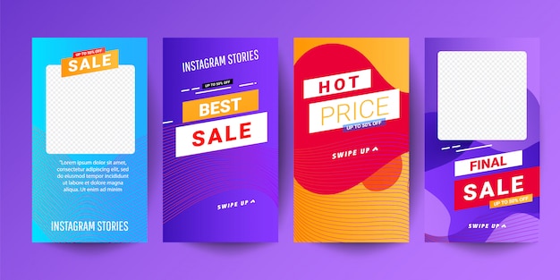 Creative abstract modern graphic stories sets. template set with liquid modern gradient banners Premium Vector