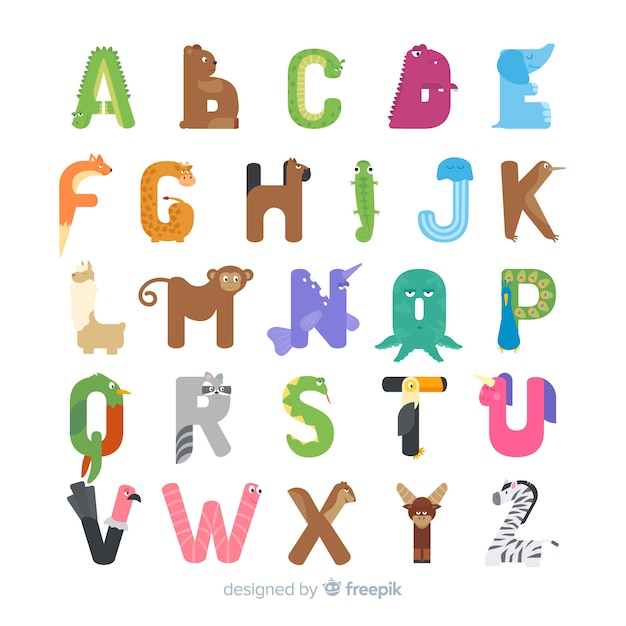 Download Creative animal alphabet flat design Vector | Free Download