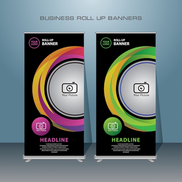 Creative business rollup. standing banner design. Premium Vector