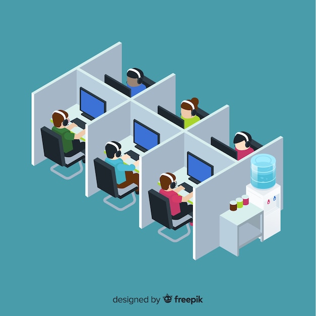 Creative Call Center In Isometric Design Free Vector