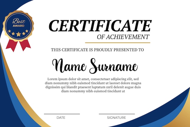 Premium Vector Creative certificate of achievement award template Premium Vector Creative certificate of achievement award template