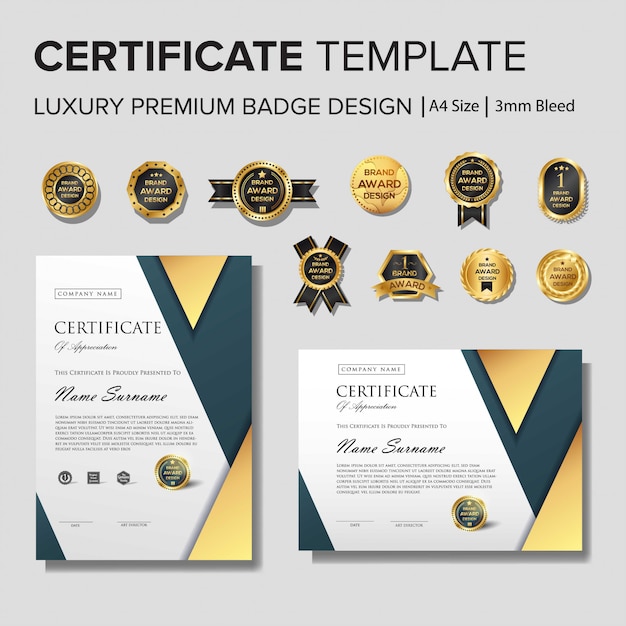 Creative certificate template with golden details Premium Vector