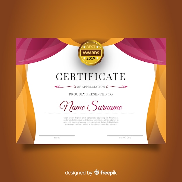 Creative Certificate Template With Golden Elements Free Vector
