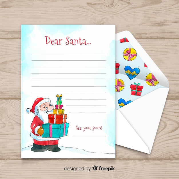 創造的なクリスマスの封筒と水彩のデザインで手紙 無料のベクター