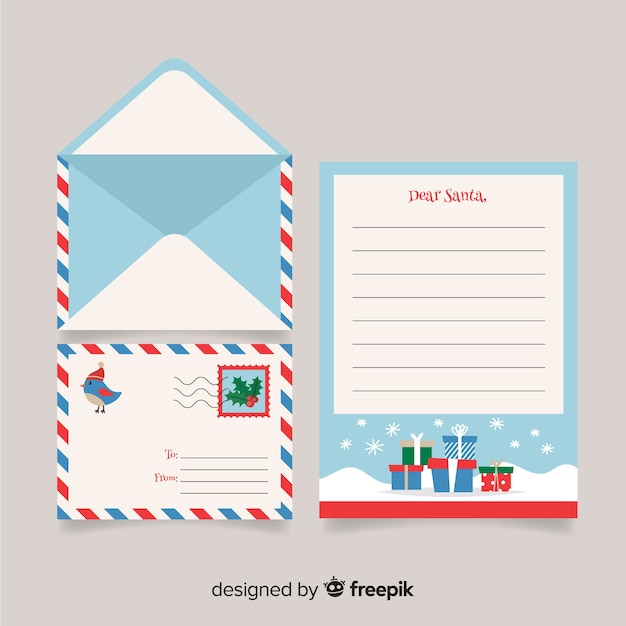 Creative Christmas Letter And Envelope Design Free Vector
