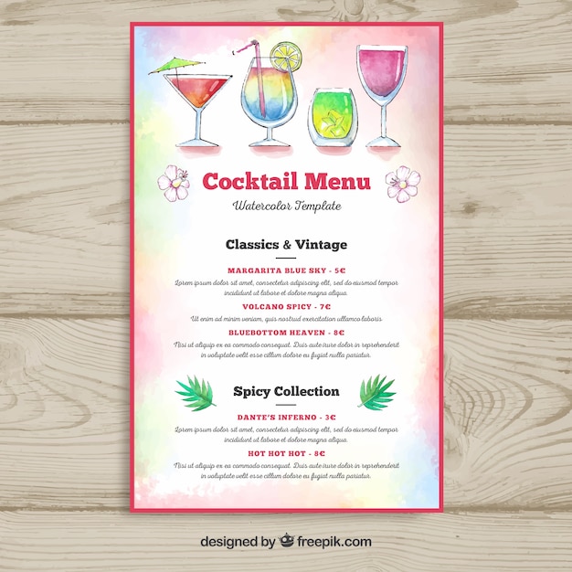 Free Vector | Creative cocktail menu template