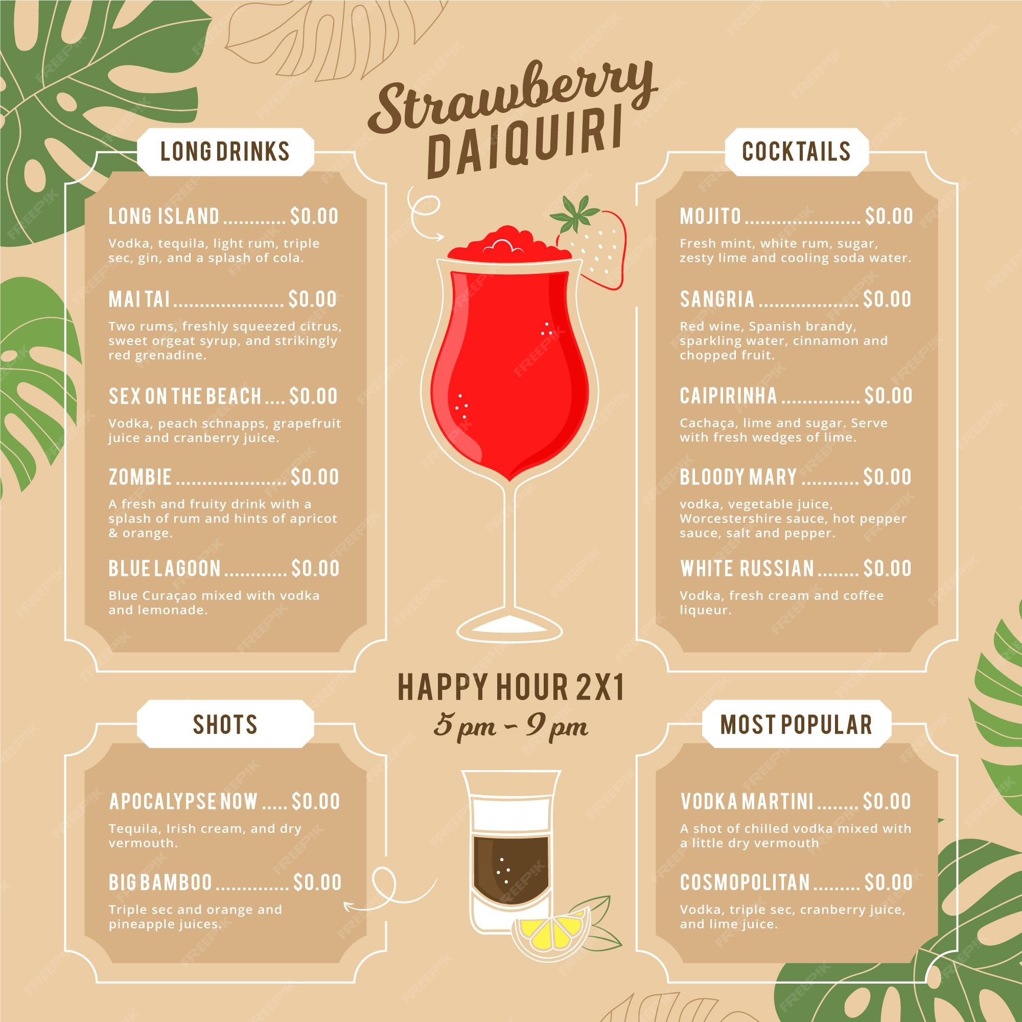 Free Vector | Creative cocktail menu with illustrations