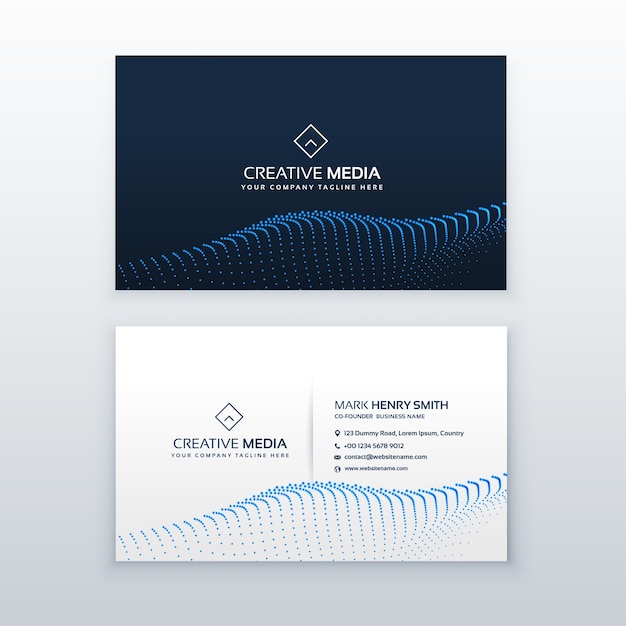 Creative concept of business card design with\
blue particles