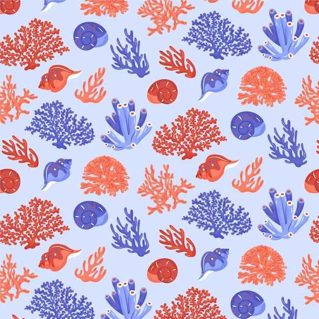 Free Vector | Creative coral pattern with different sea elements