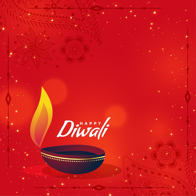 Creative diwali diya on red background with\
text space