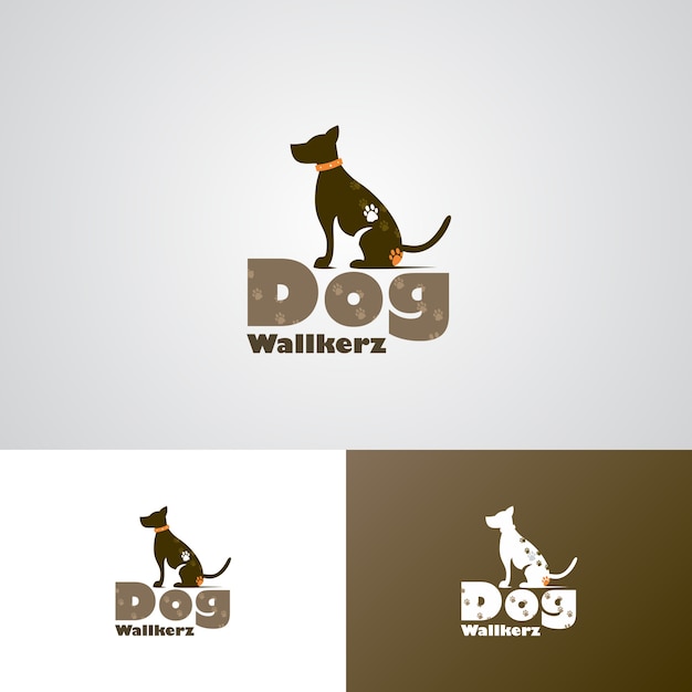 創造的な犬の歩行者のロゴデザインテンプレート プレミアムベクター