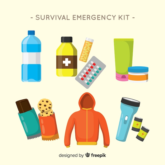 Free Vector | Creative emergency survival kit in flat style