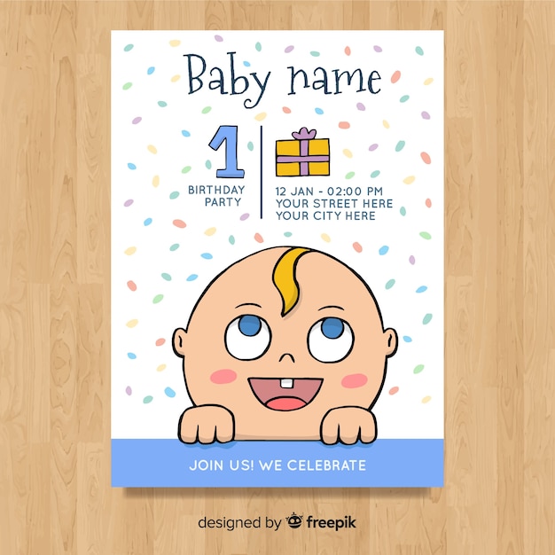 Download Creative first birthday card template Vector | Free Download