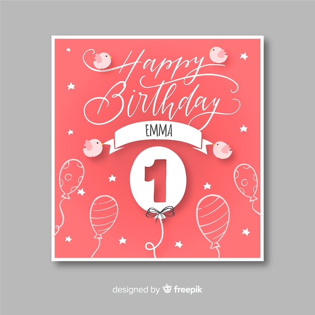 Download Free Vector | Creative first birthday card template