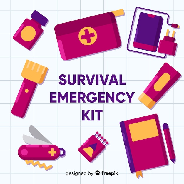 Free Vector | Creative flat emergency survival kit