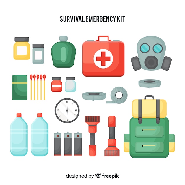 Free Vector | Creative flat emergency survival kit