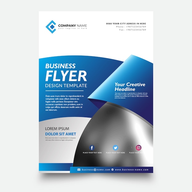 Creative flyer template, with ribbon blue background Premium Vector