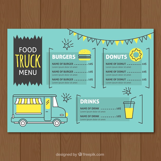 Download Free Creative Food Truck Menu Free Vector Use our free logo maker to create a logo and build your brand. Put your logo on business cards, promotional products, or your website for brand visibility.