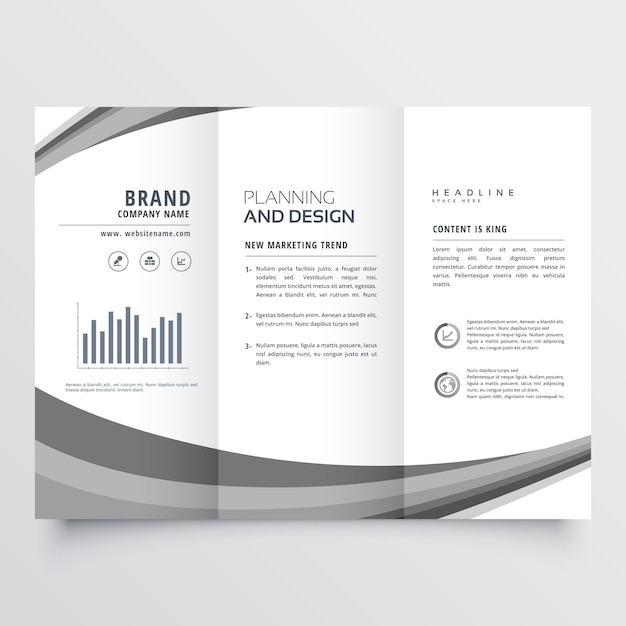 Premium Vector | Creative gray wave trifold business brochure