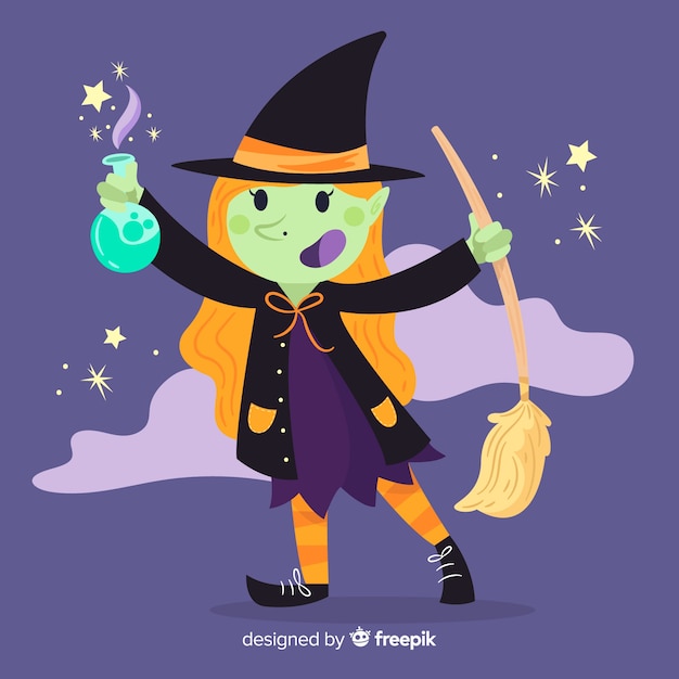 Free Vector | Creative halloween background with witch