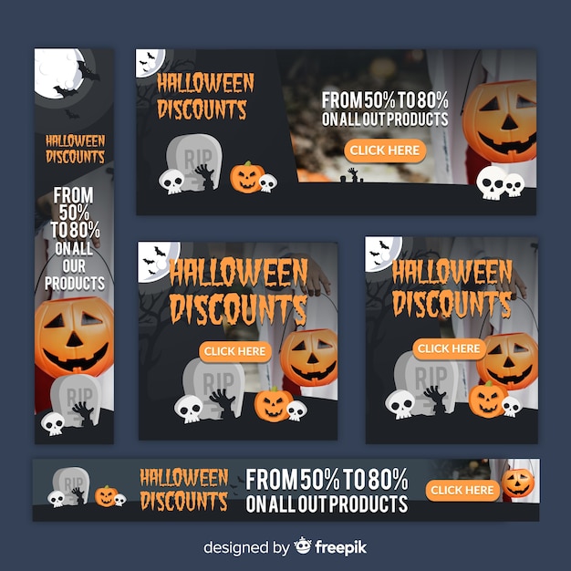 Free Vector | Creative halloween web sale banner collection