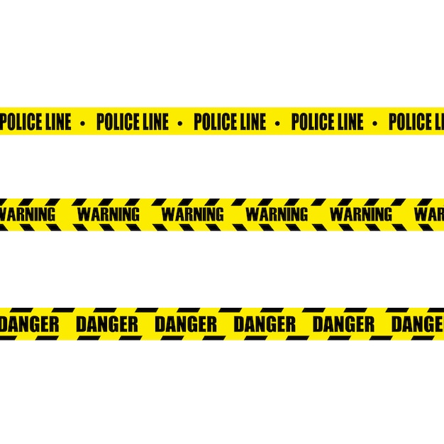 プレミアムベクター 黒と黄色の警察ストライプボーダーのクリエイティブイラスト 危険注意テープのセット